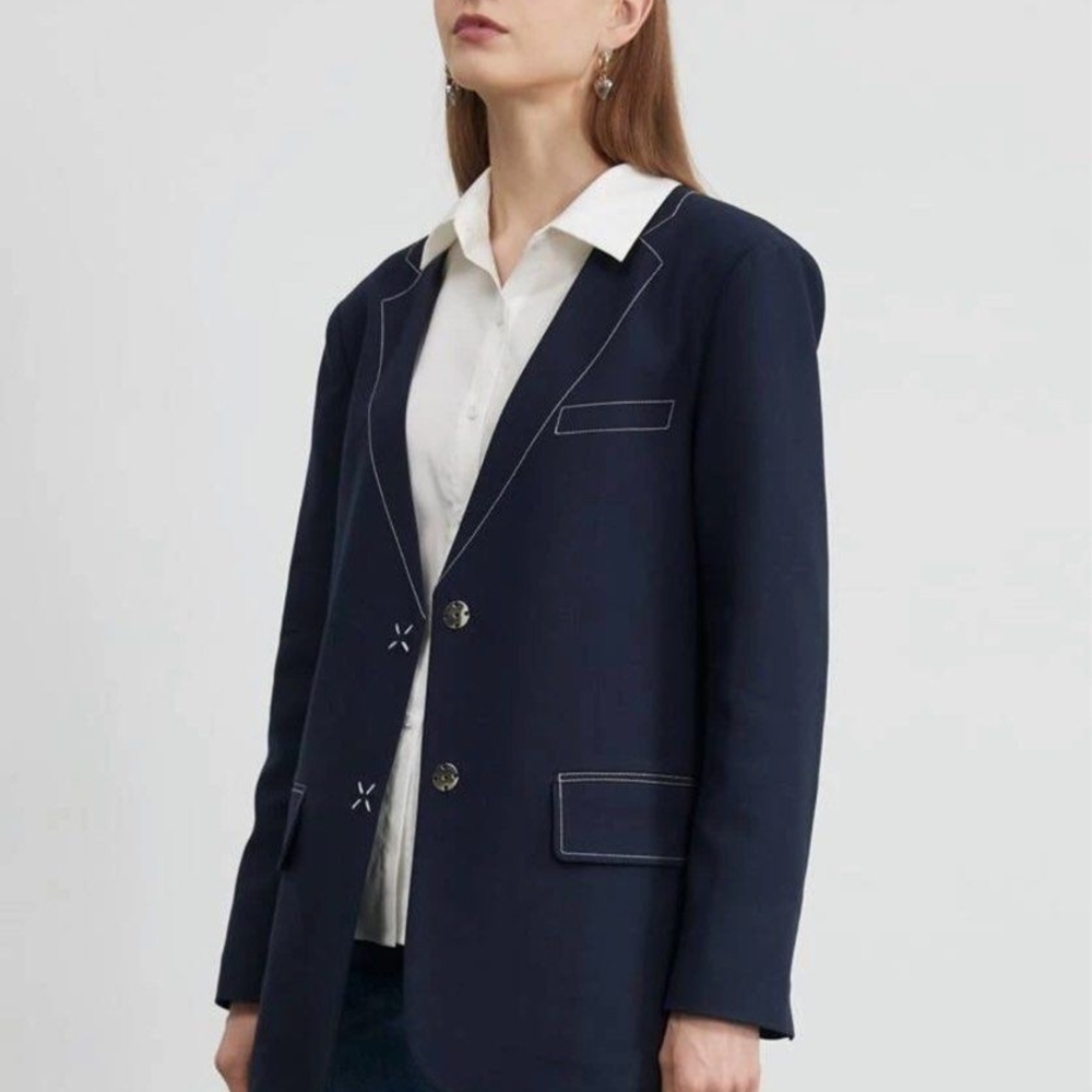SHEIN Navy Blazer with Contrast Stitching